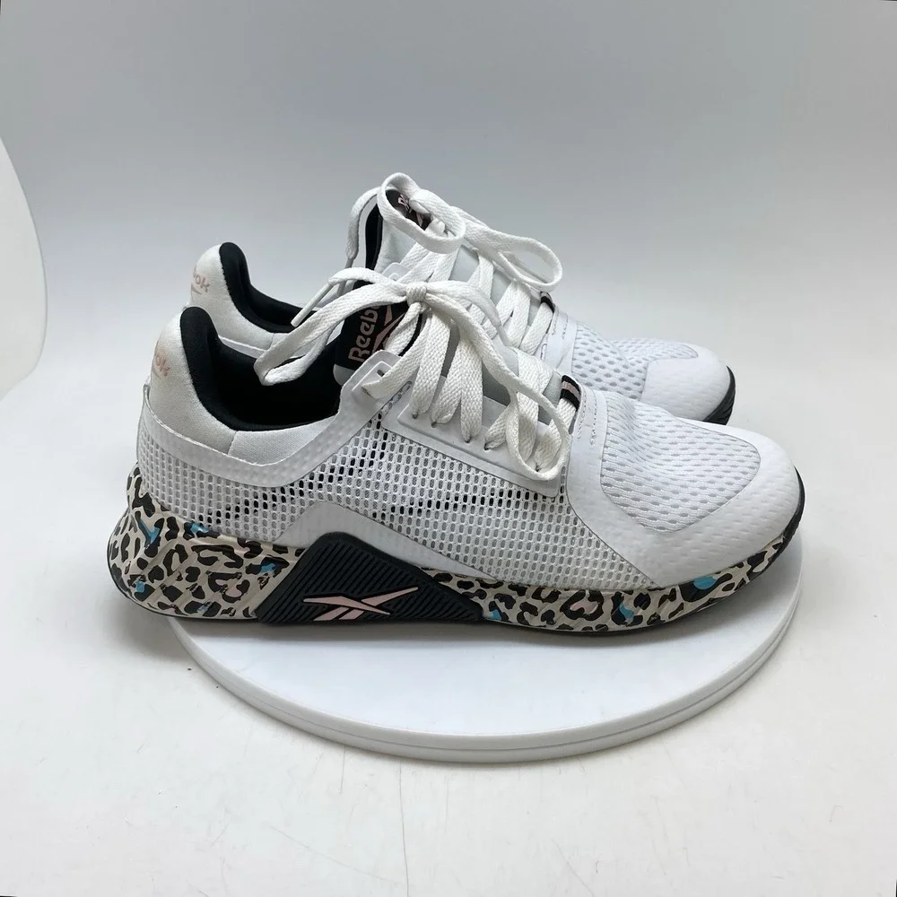 Reebok Sneakers Womens 9 Galaxy 5 White Leopard Print Running Athletic Shoes